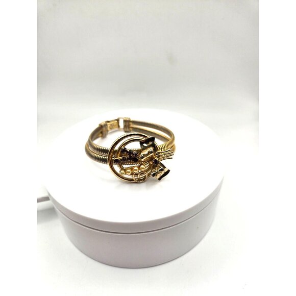 RARE Vintage CORO PEGASUS signed Stretch Bracelet pearls bow rhinestone gold pl - Picture 3 of 7